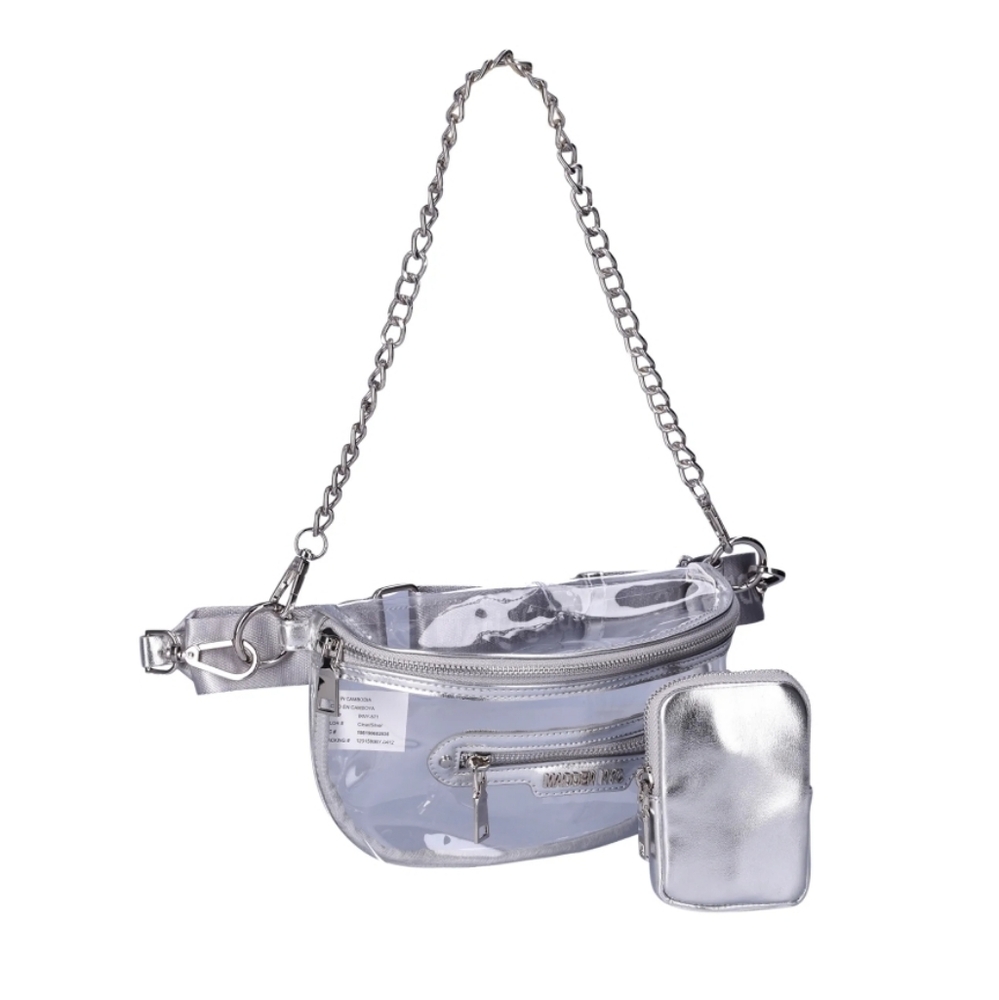 Madden NYC Clear/Silver Convertible Crossbody - Fanny Pack Bag New - Picture 2 of 9